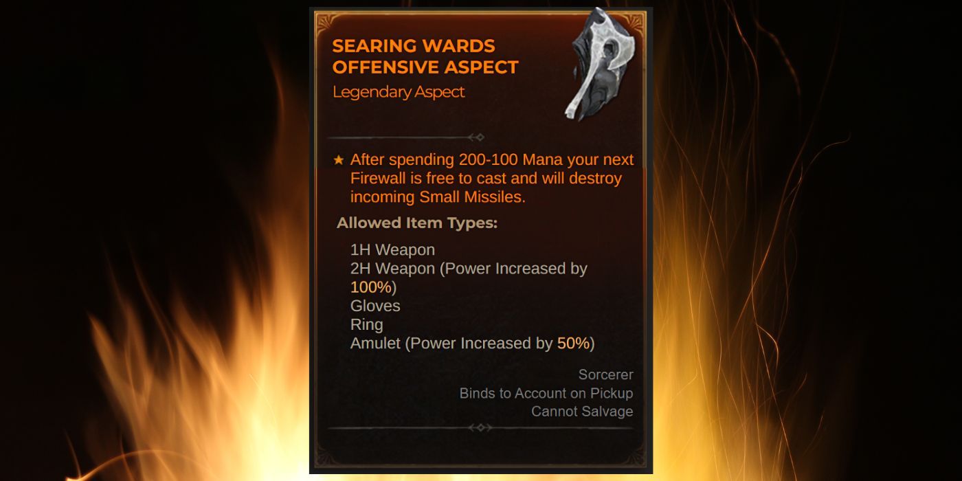 Aspect offensif de Diablo 4 Searing Wards