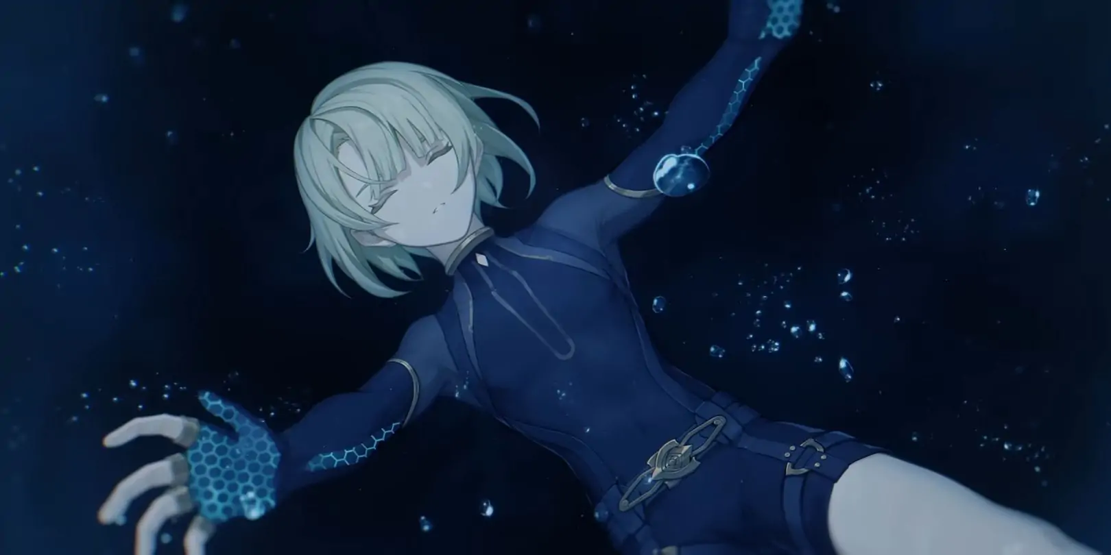 Genshin Impact's Freminet coulant sous l'eau.