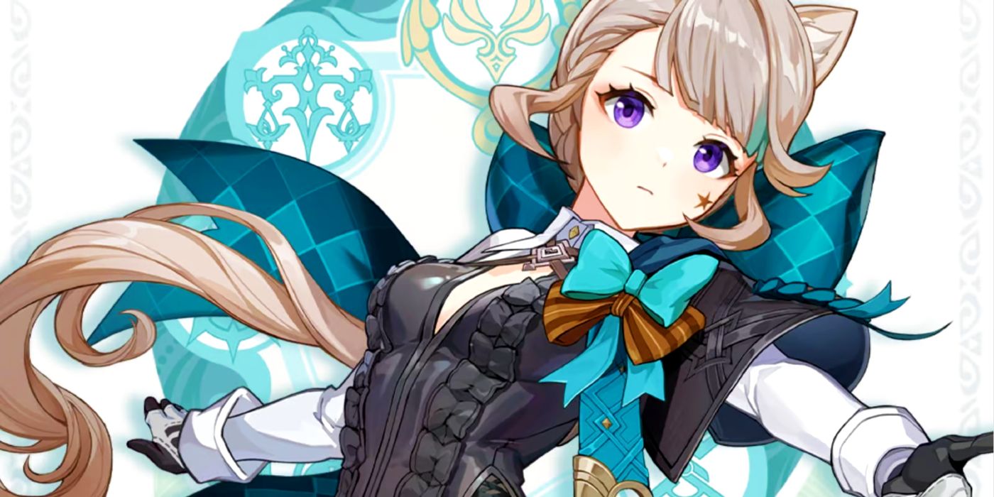 Genshin ImpactL'art clé de Lynette, mettant en vedette le personnage posant tout en étendant son bras.