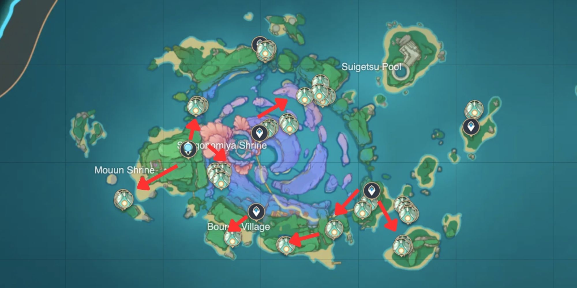 Genshin Impact_ Emplacements des spectres sur l'île de Watatsumi