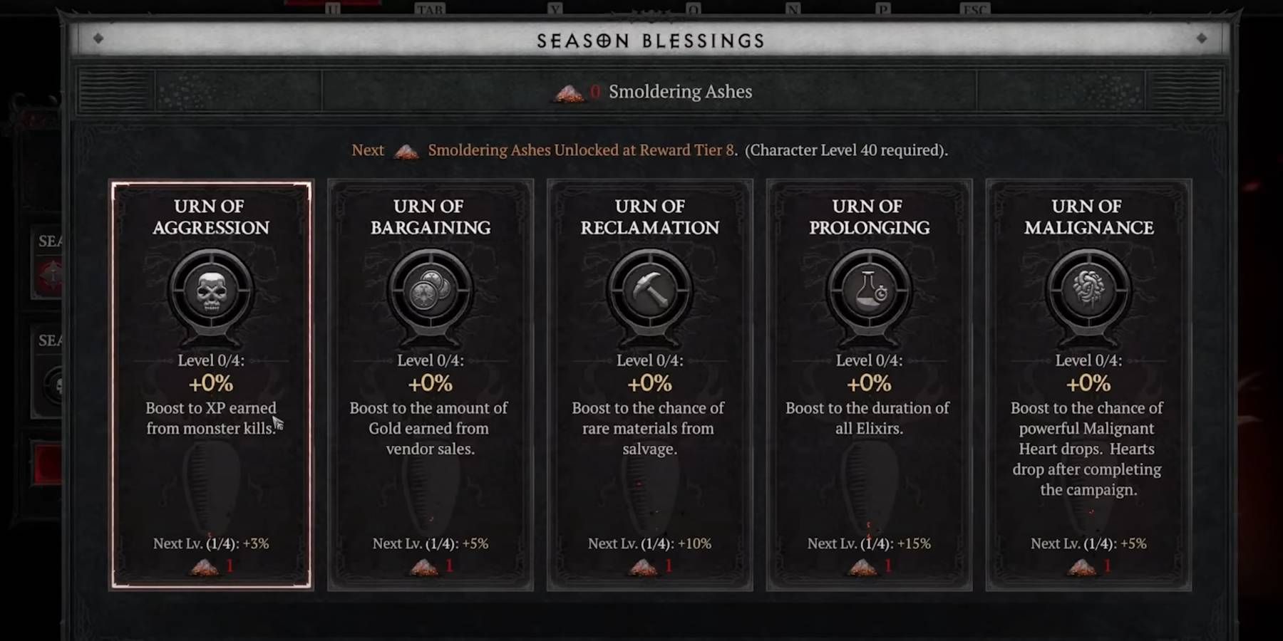 Diablo 4 Season Blessings Rewards from Urns Open with Smoldering Ashes
