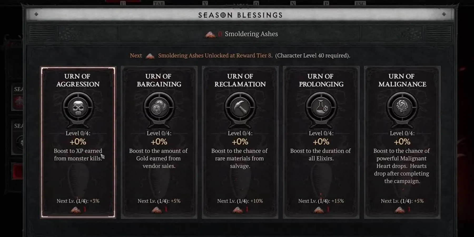 Diablo 4 Season Blessings Rewards from Urns Open with Smoldering Ashes