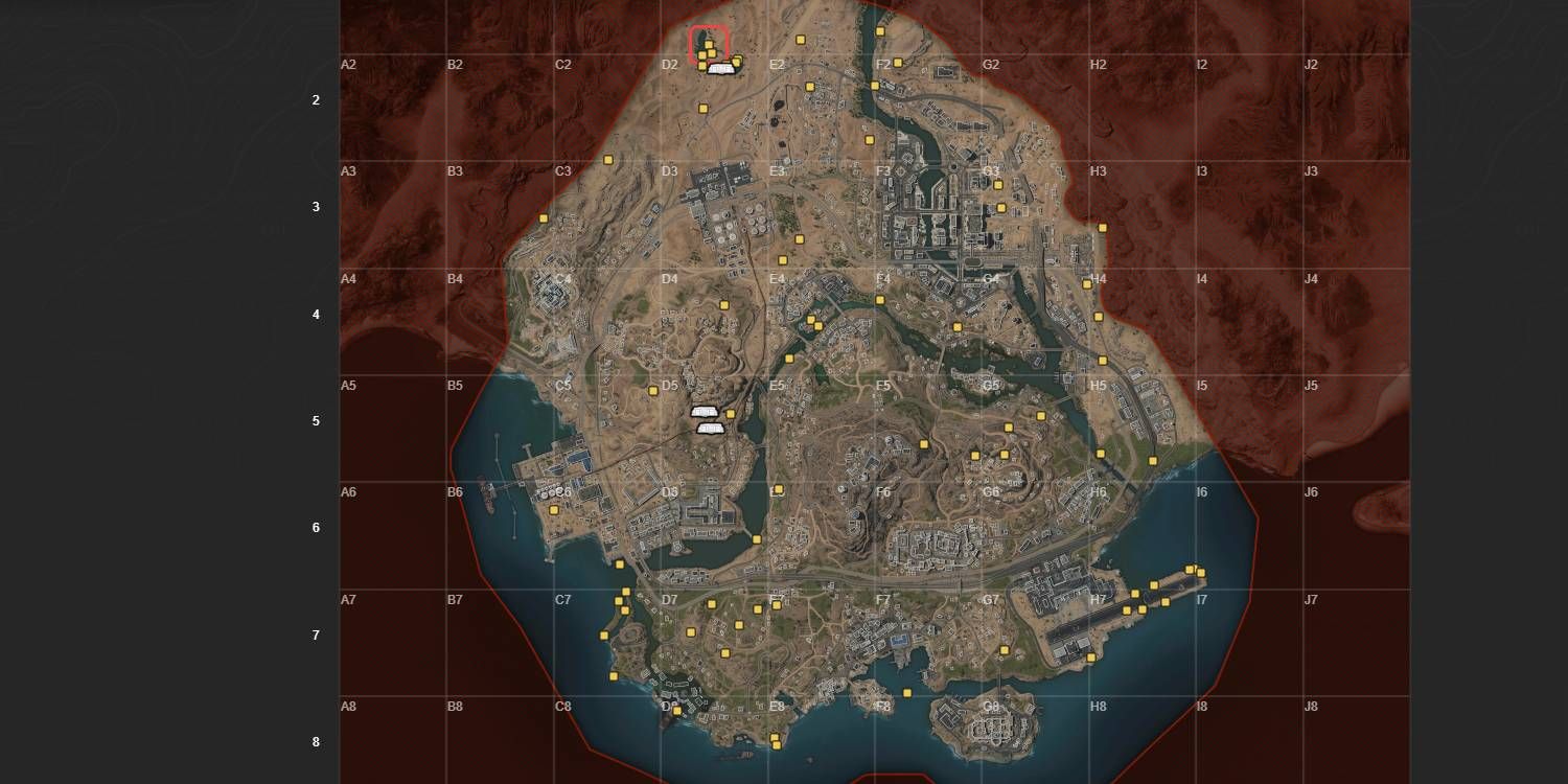 Emplacements des caches cachées d'Al Mazrah dans Warzone 2 marqués en points jaunes