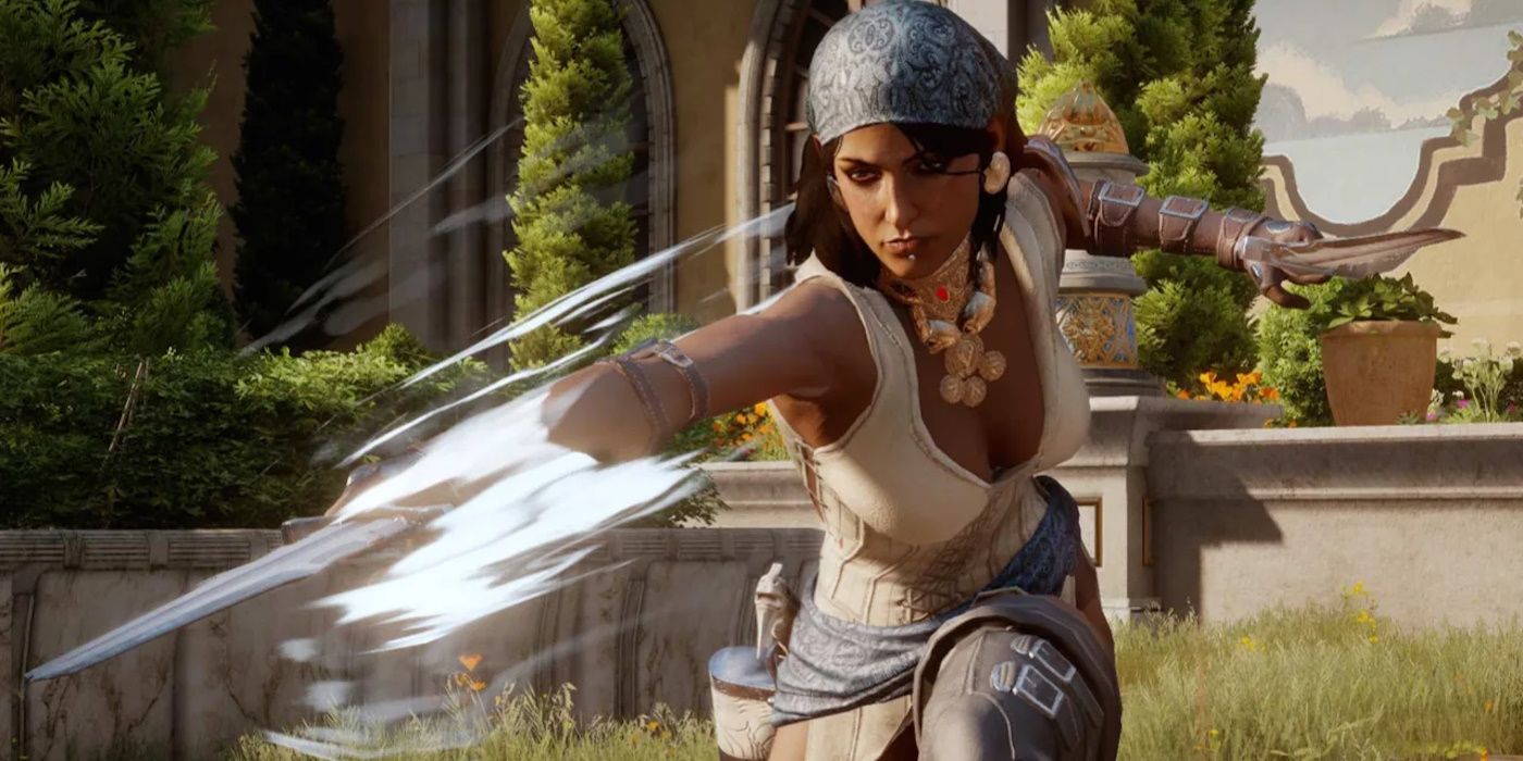 Isabela de Dragon Age montre ses talents de cape et d'épée avec deux poignards