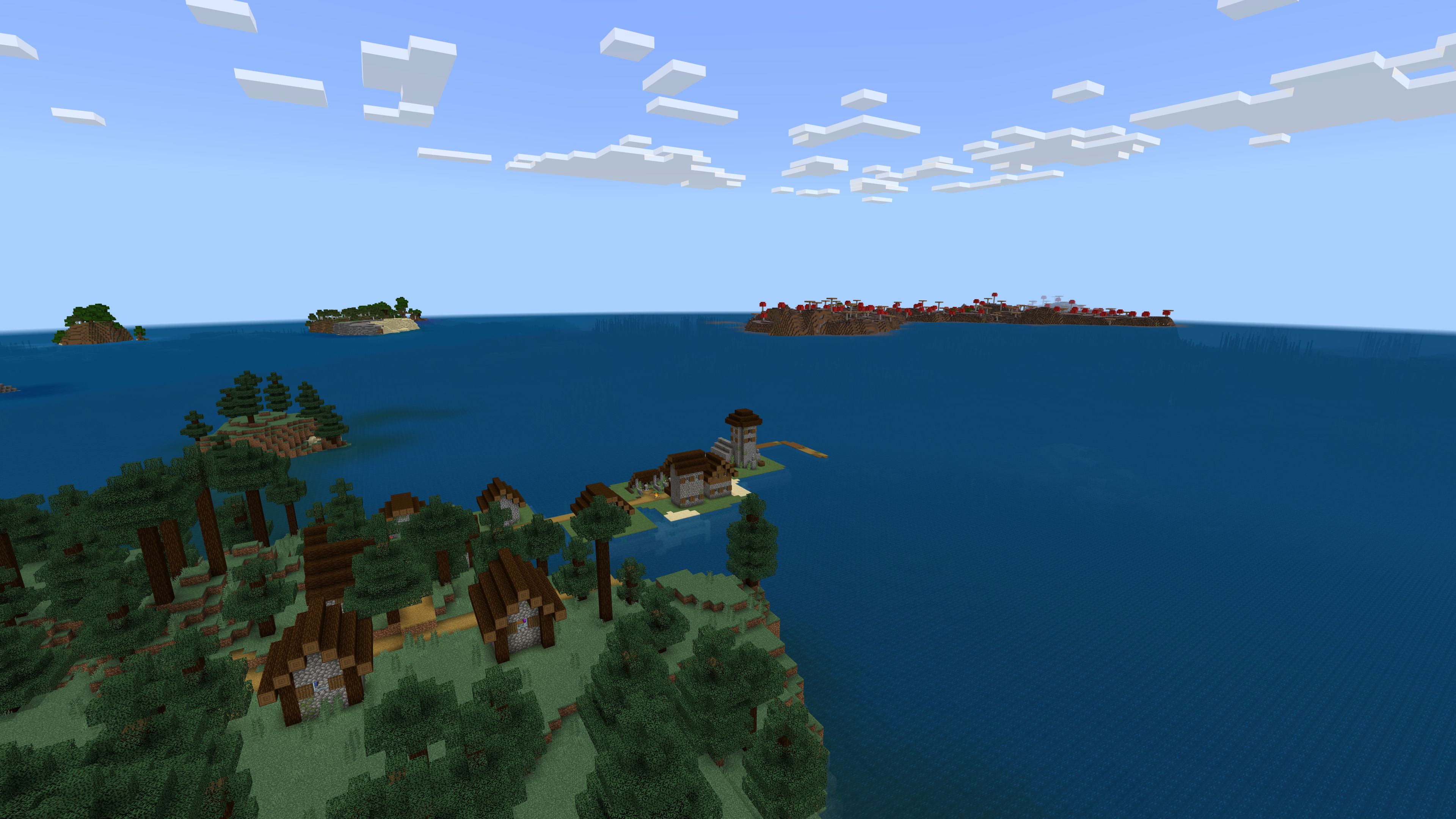 Minecraft 1.20 Seed avec un village côtier de la taïga et une île aux champs de champignons à travers l'océan