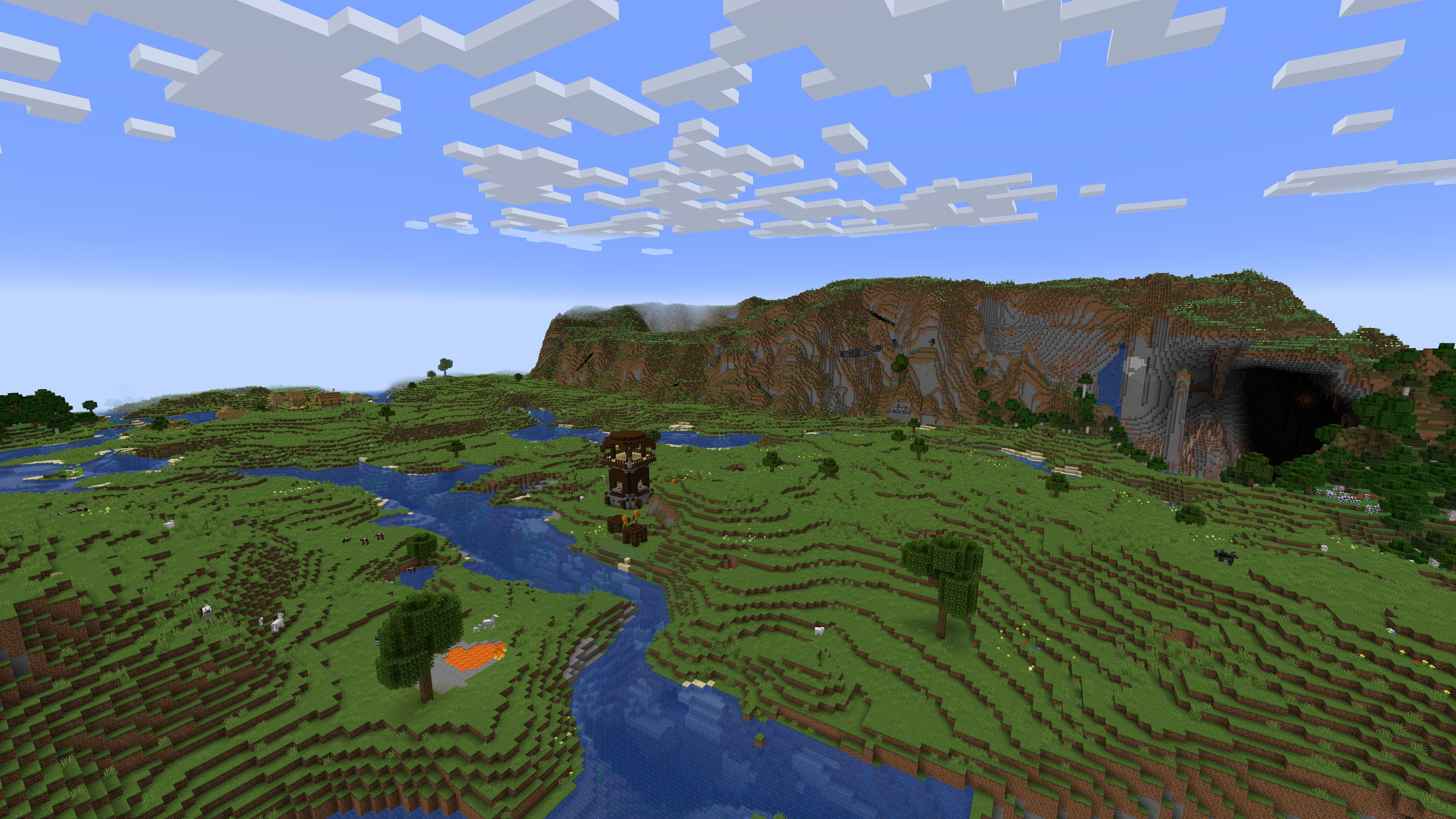 Minecraft 1.20 Seed avec Meadow Village, Pillager Outpost et Mountainside Cavern