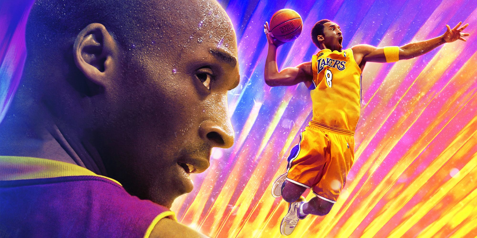 Images de Kobe Bryant sur les couvertures de NBA 2K24 et de son édition Black Mamba - l'un de lui regardant par-dessus son épaule et l'autre le montrant en l'air lors d'un dunk à un bras.