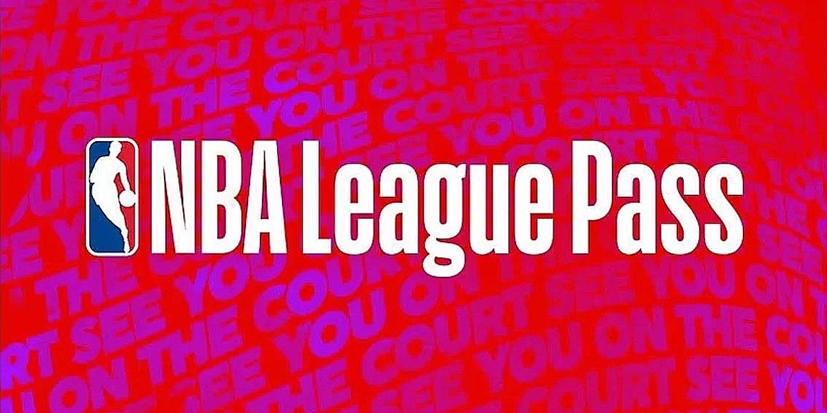 Logo NBA 2K24 Season League Pass sur fond rose qui dit See You On The Court se répétant