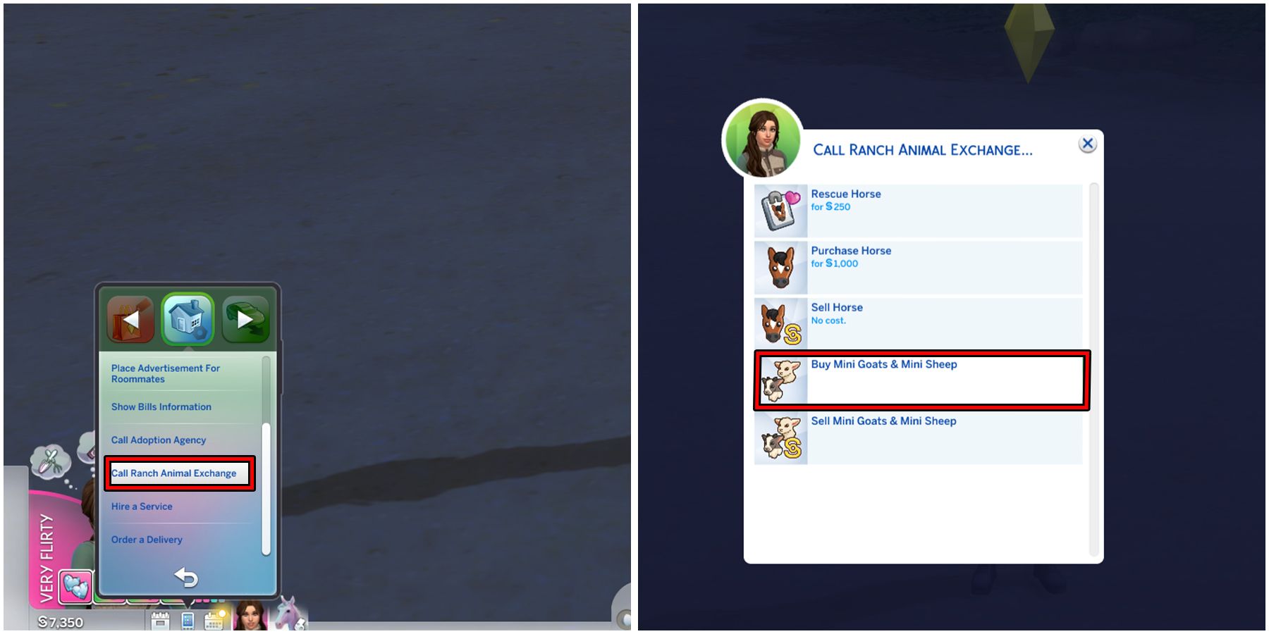 acheter des chèvres et des moutons par téléphone dans les sims 4