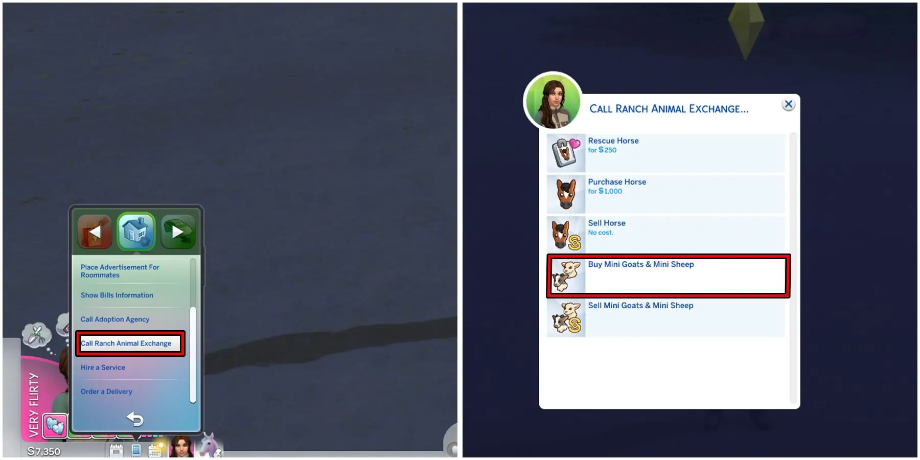 acheter des chèvres et des moutons par téléphone dans les sims 4