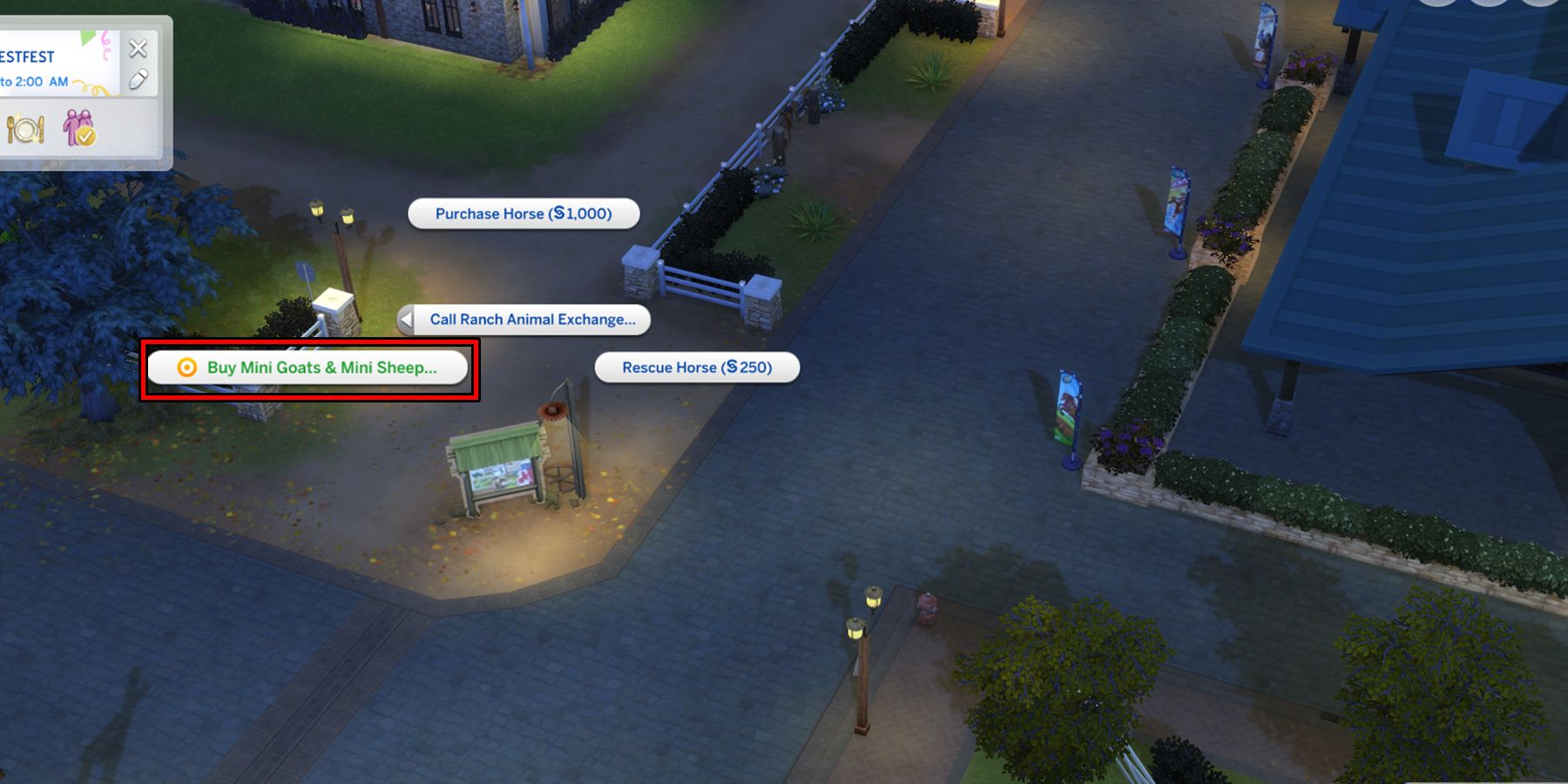 acheter des chèvres et des moutons via le conseil communautaire du ranch dans les sims 4