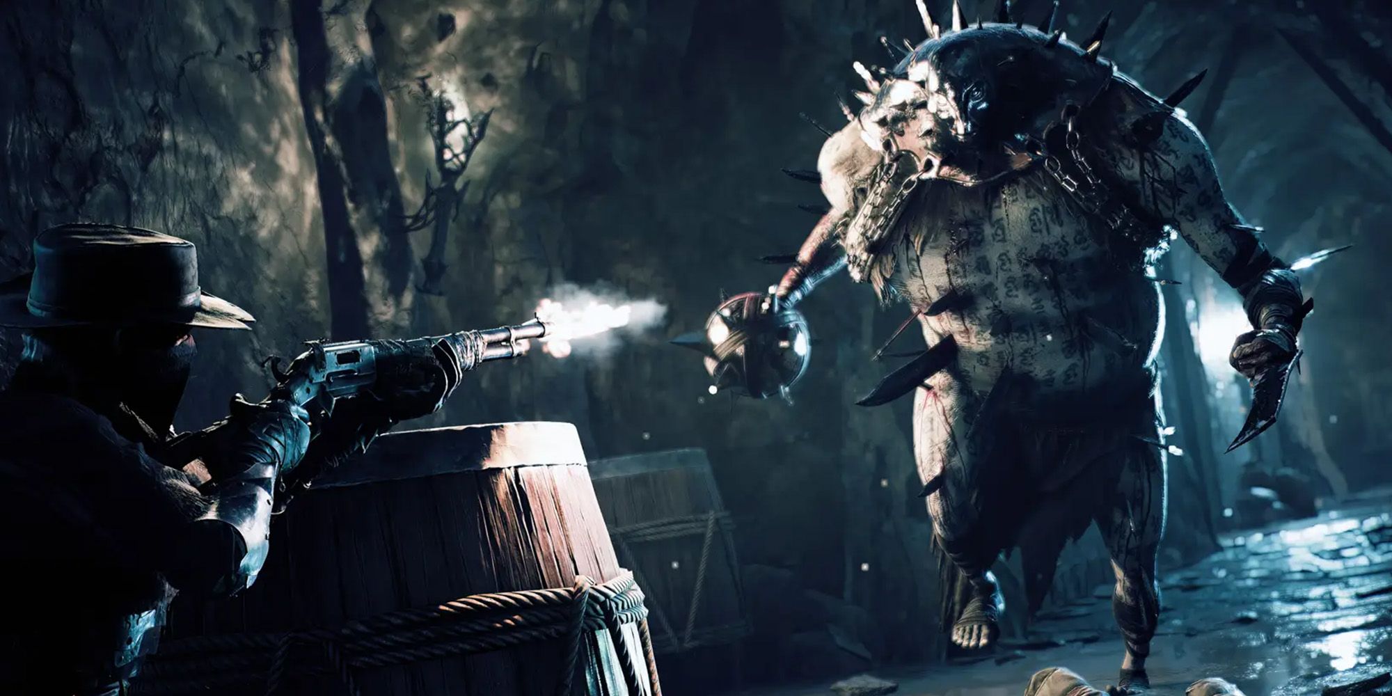 Remnant 2 - Image promotionnelle du site Web de Gunfire Games montrant un joueur Gunslinger contre un ennemi d'élite