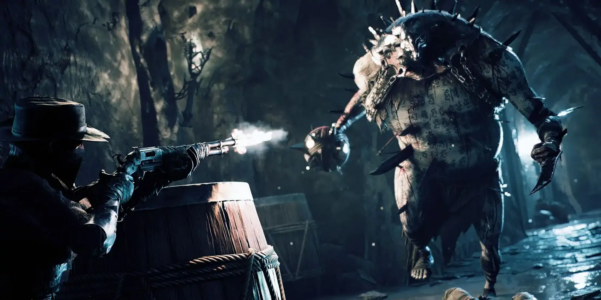 Remnant 2 - Image promotionnelle du site Web de Gunfire Games montrant un joueur Gunslinger contre un ennemi d'élite