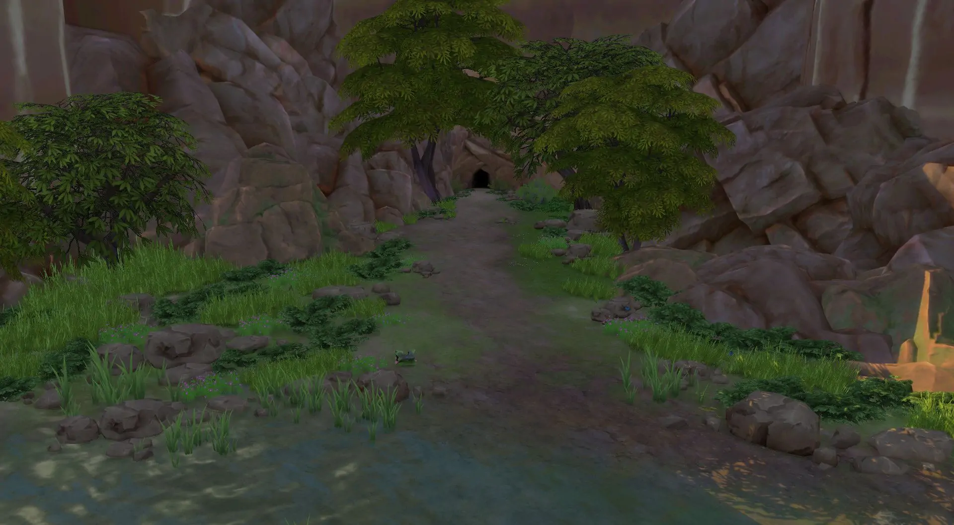 Sims 4 Horse Ranch Dreadhorse Caverns s'ouvrant dans une paroi rocheuse.