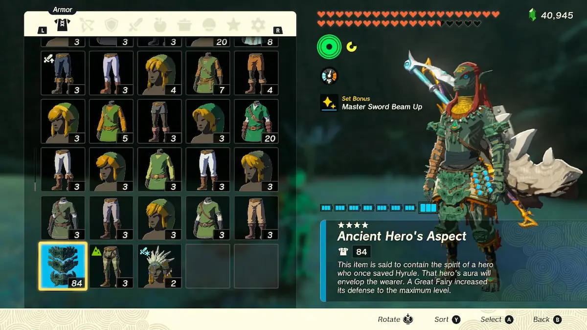 Tears Of The Kingdom Ancient Hero's Aspect Défense de niveau quatre
