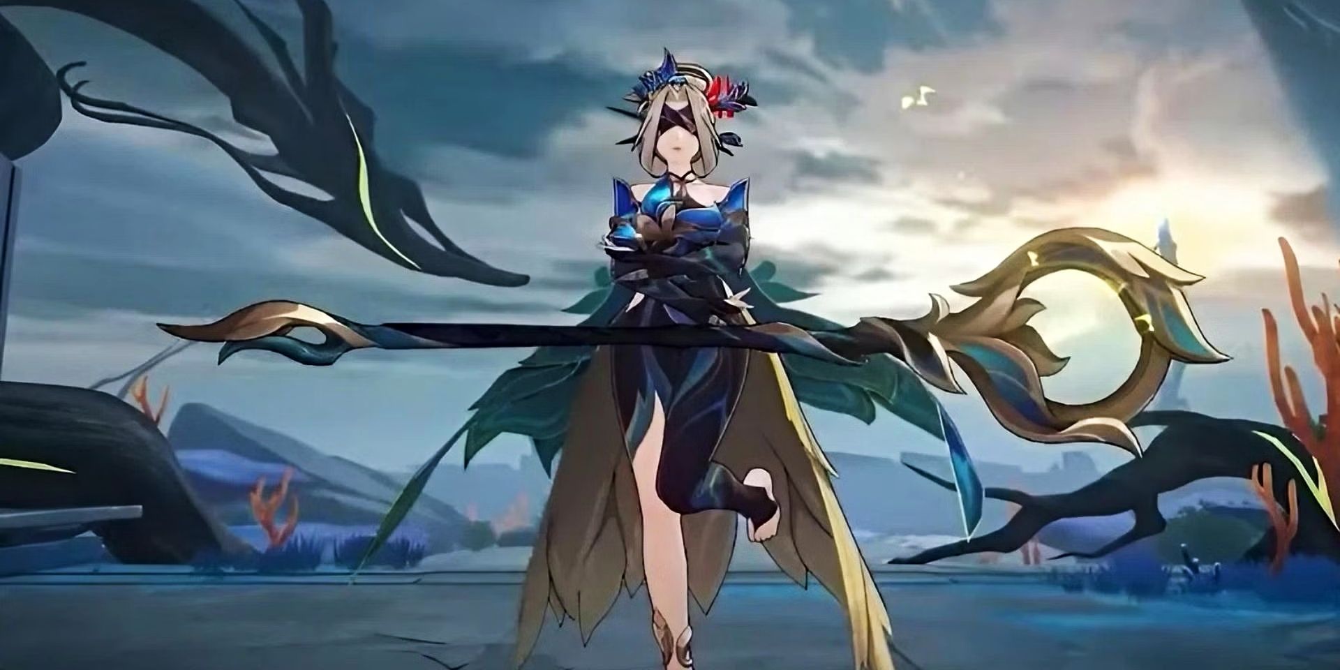 Une capture d'écran en jeu de The Ascended tenant un bâton dans Honkai Star Rail.
