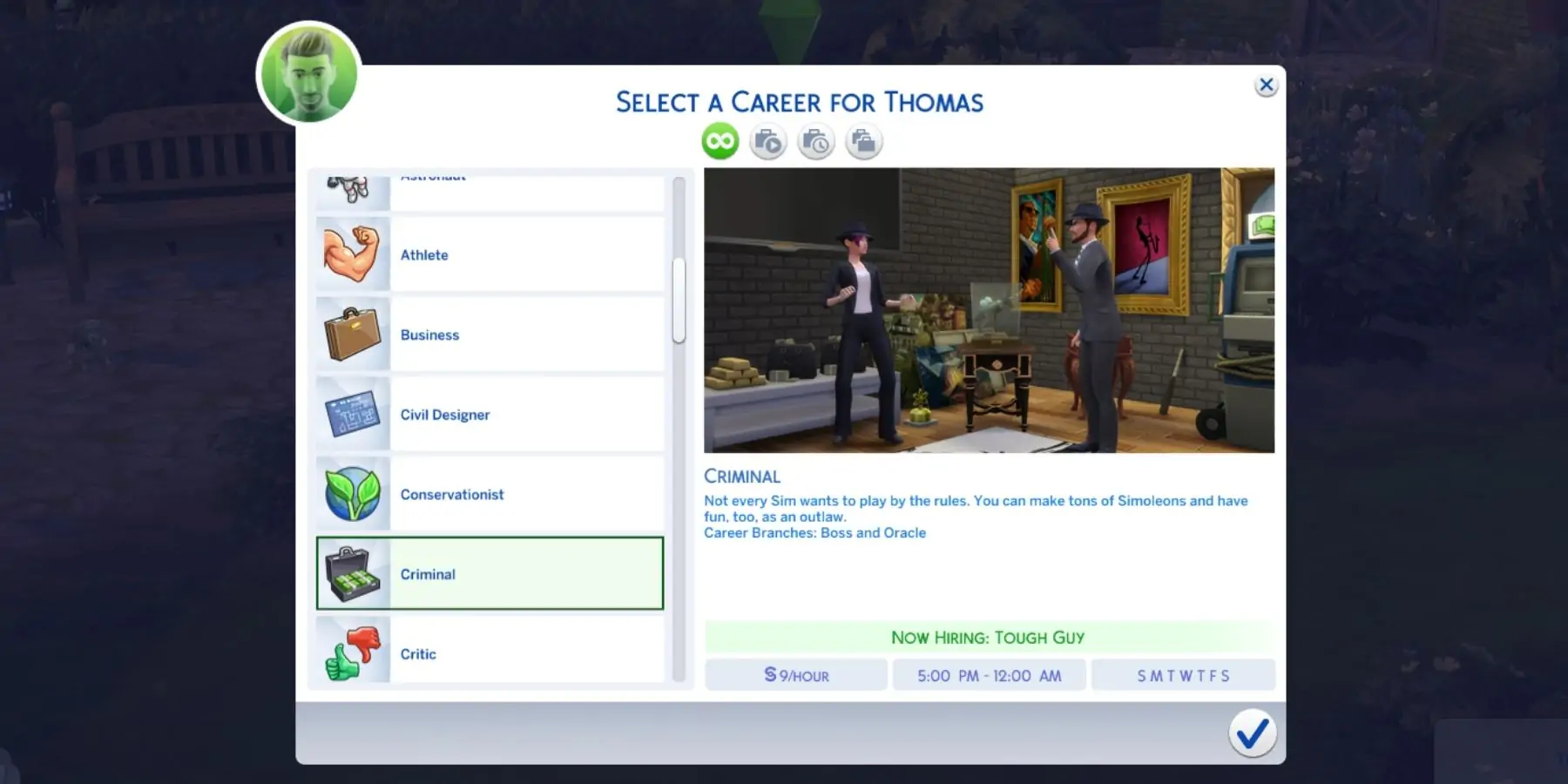 comment choisir carrière criminelle sims 4