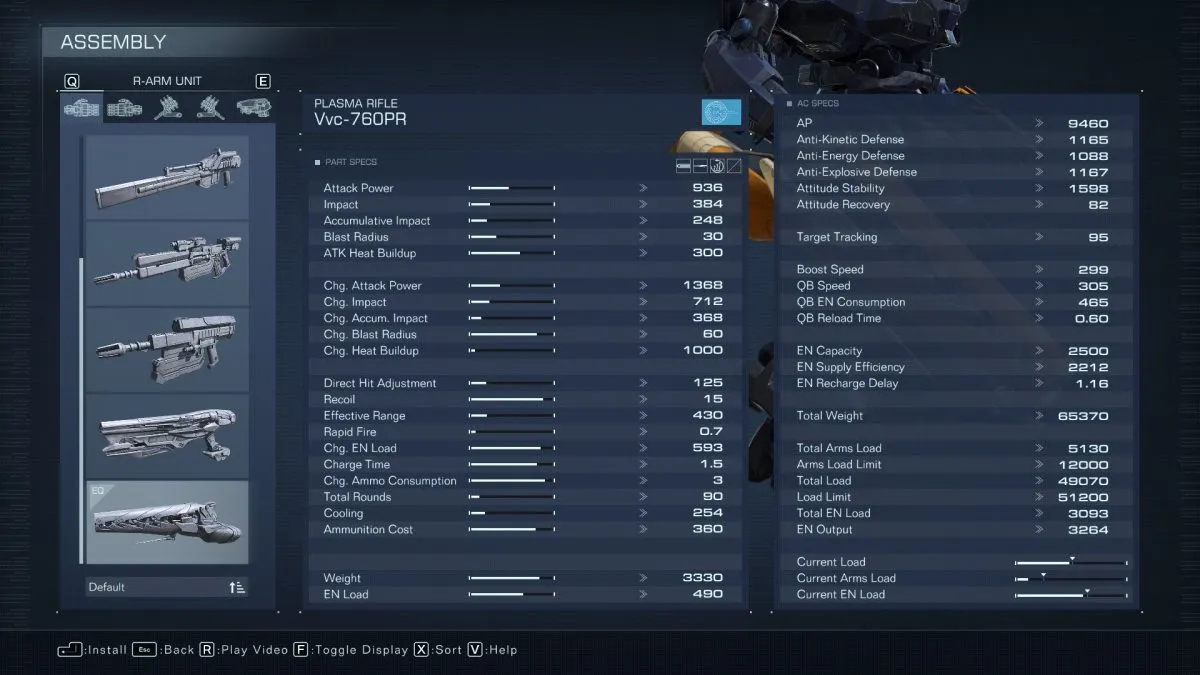 Armored Core 6 : Tous les statuts détaillés de l'AC et les spécifications des pièces