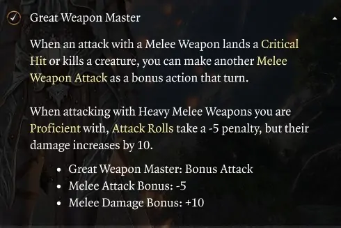 Baldur's Gate 3 Great Weapon Master Feat