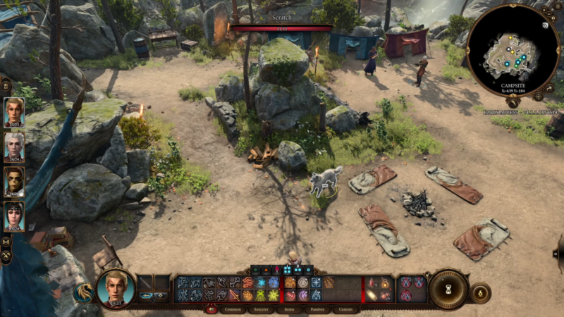 Chien de compagnie de Baldur's Gate 3 dans le camp du joueur