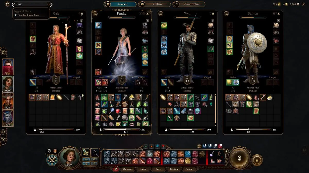 Barre de recherche d'inventaire de Baldur's Gate 3