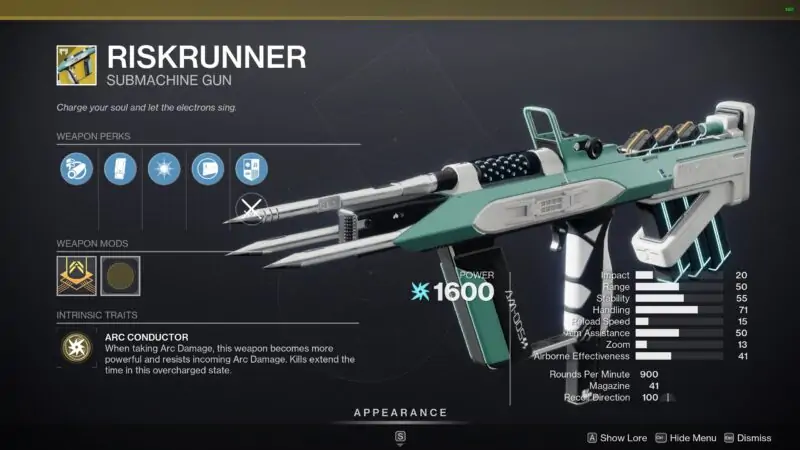 Destiny 2 Riskrunner SMG exotique