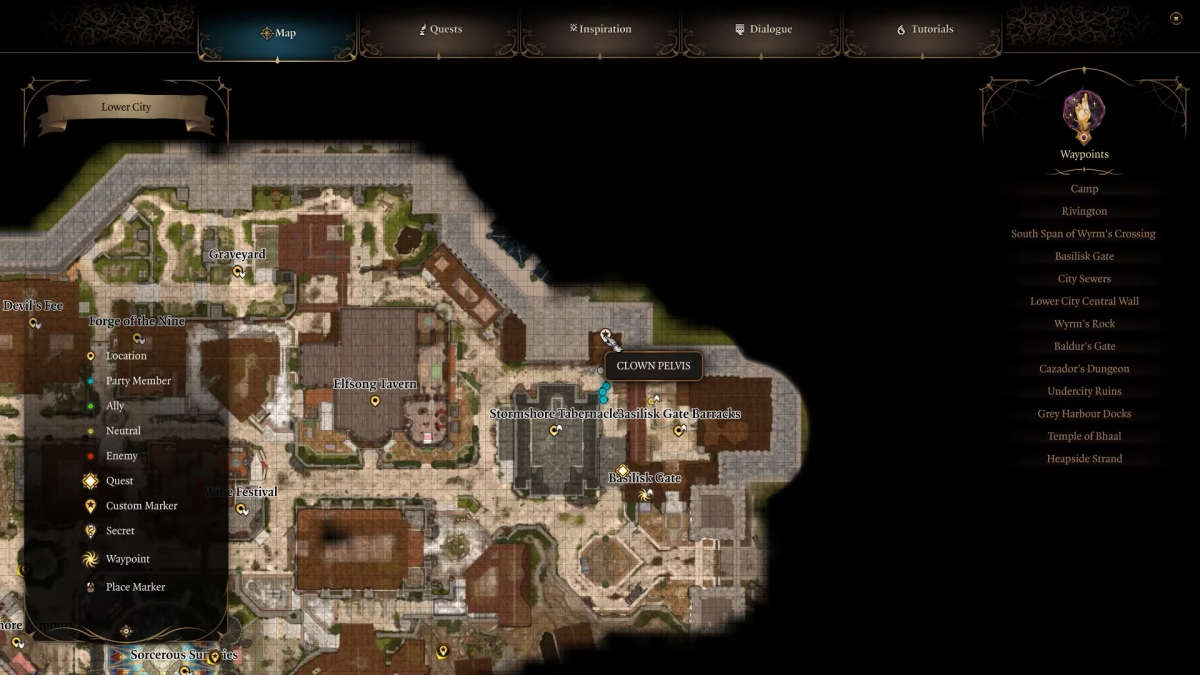 Où trouver les dribbles des parties du corps du clown dans le bassin de Baldur's Gate 3