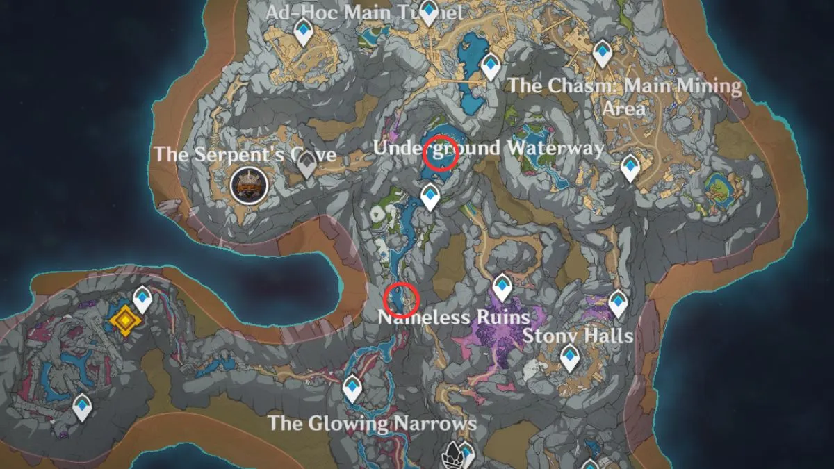 Tous les spots de pêche dans Genshin Impact Gouffre