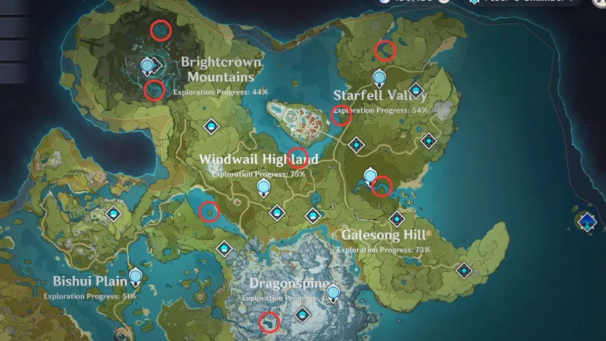 Tous les spots de pêche dans Genshin Impact Mondstadt 1