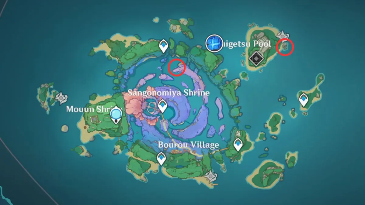 Tous les spots de pêche dans Genshin Impact Watatsumi