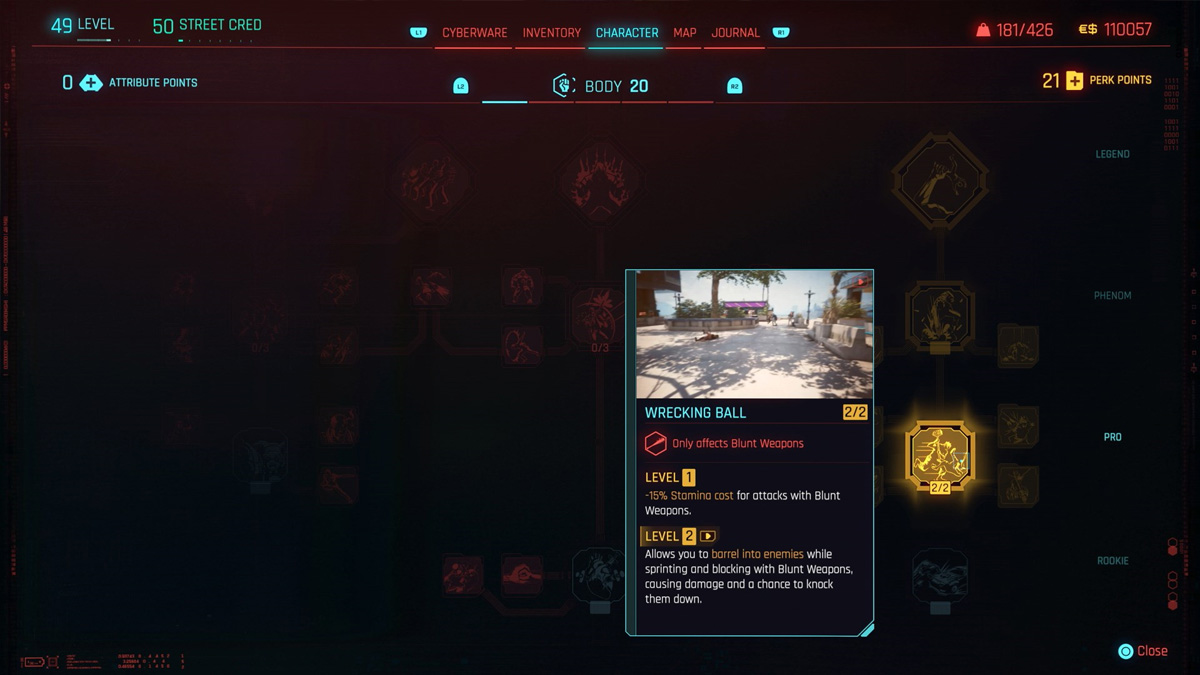 Cyberpunk 2077 Meilleurs avantages pour les armes contondantes Tseret