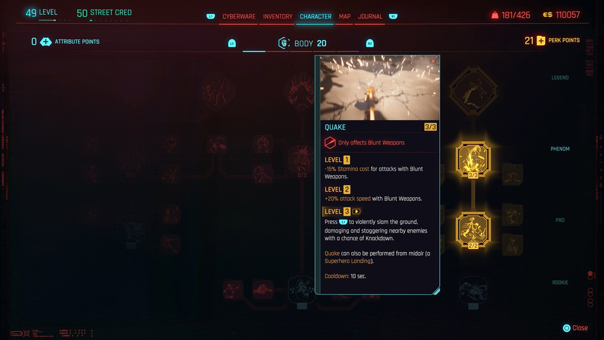 Cyberpunk 2077 Blunt Avantages 2