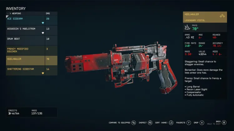 Un pistolet Keelhauler légendaire noir et rouge