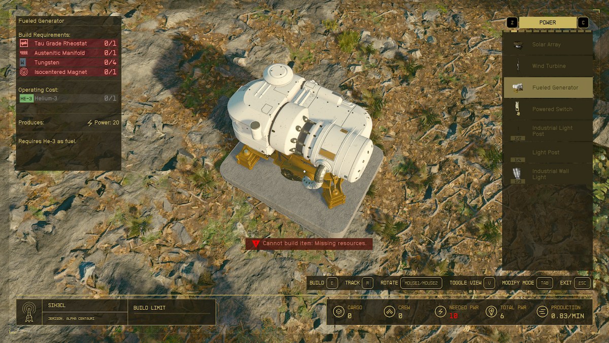 Meilleures sources d'énergie dans Starfield Outpost expliquées Générateur alimenté