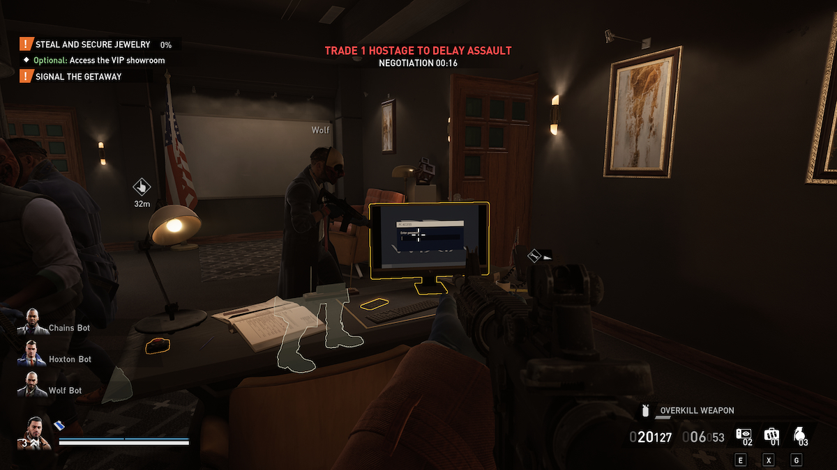 Joueurs de Payday 3 dans le bureau du manager