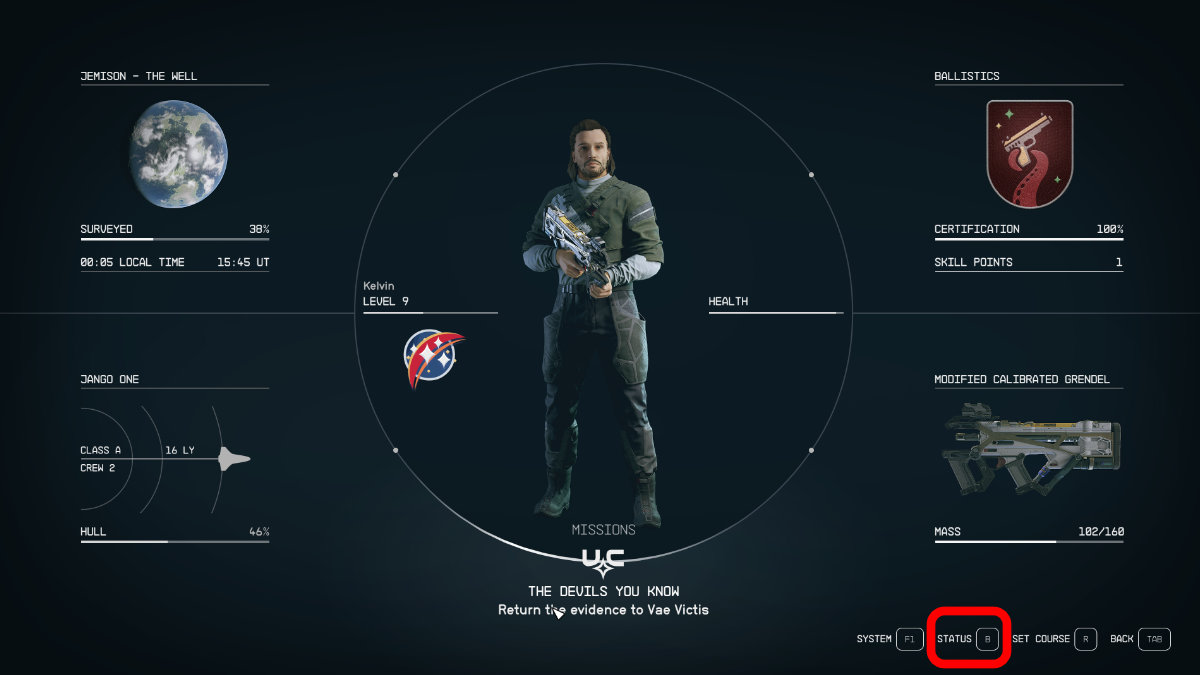 Starfield Comment afficher le statut du joueur, les statistiques de carrière, le suivi des réalisations des personnages