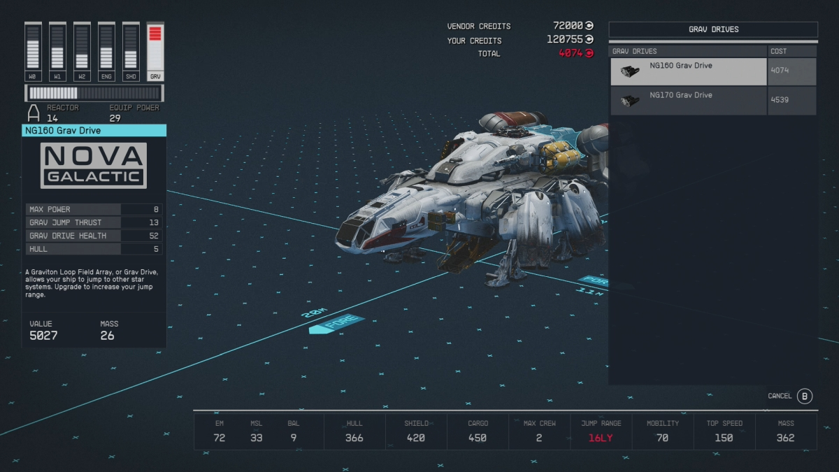 Starfield Nova Galactic Gravity se dirige vers Frontier