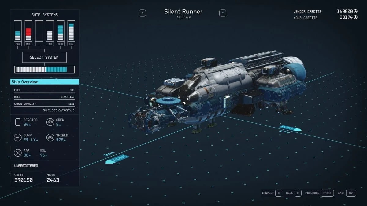 Statistiques de Starfield Ship Silent Runner