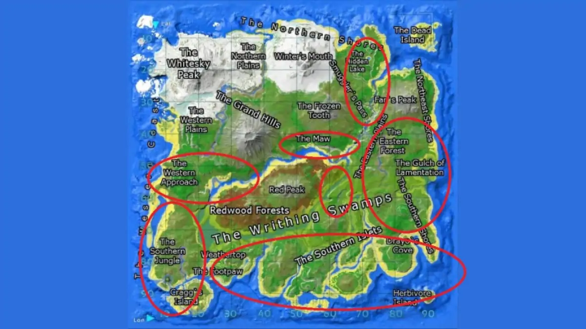 Ark Survival a remonté la carte de l'île Emplacements des parasaures