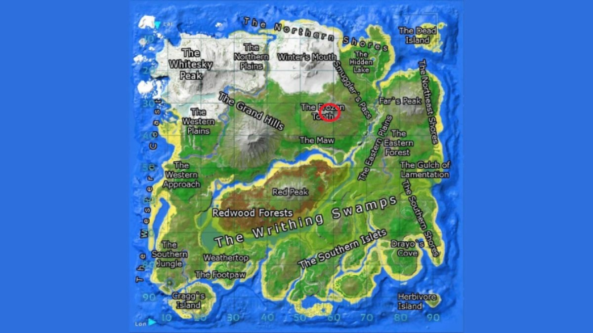 Ark Survival a gravi la carte de l'île Emplacement de la base de la montagne Frozen Tooth