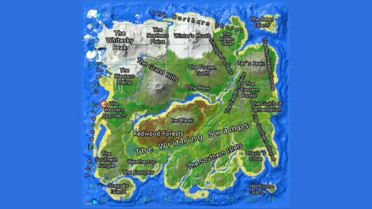 Ark Survival a remonté la carte de l'île Emplacement du plateau d'approche ouest