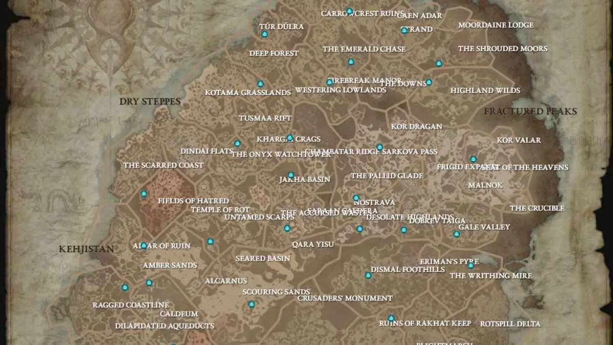 Diablo 4 : Carte des points de repère [Les 35 emplacements]