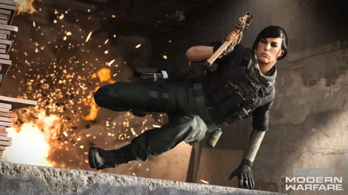 Mara, opérateur de skin de Call Of Duty, saute par-dessus un obstacle