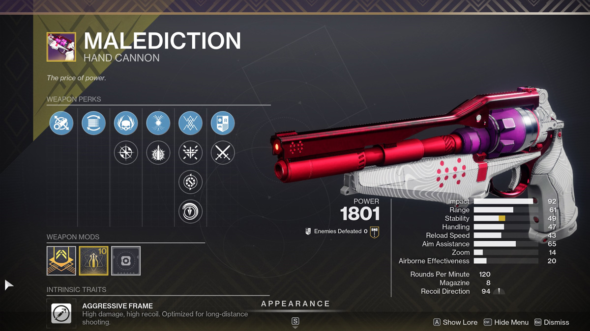 Statistiques de Malédiction de Destiny 2