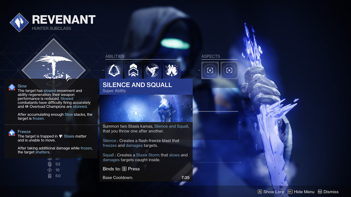 Menu de stase de Destiny 2