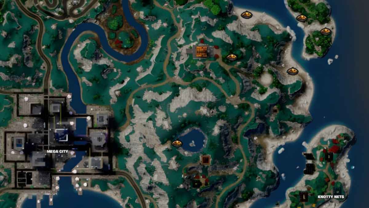 Carte Fortnite Feux de camp près de Knotty Nots Meilleurs feux de camp