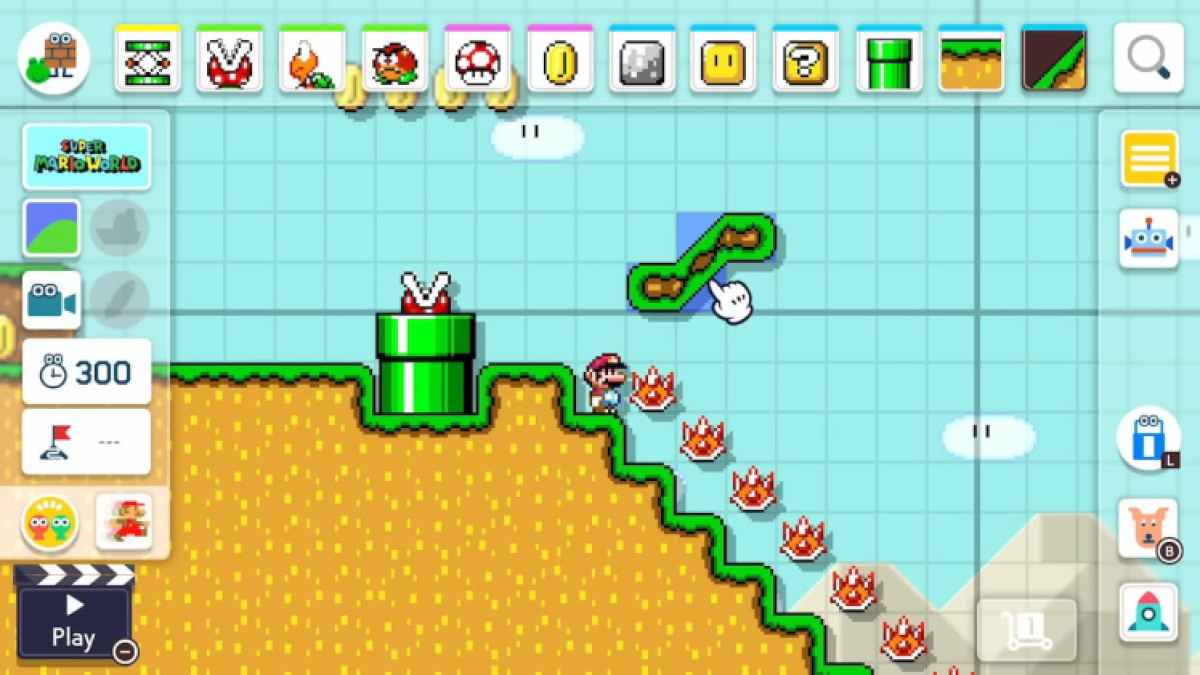 Super Mario Maker 2 faisant une ligne avec des coquillages