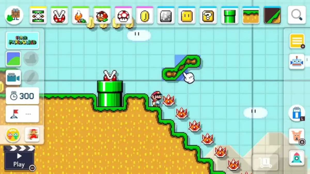 Super Mario Maker 2 faisant une ligne avec des coquillages