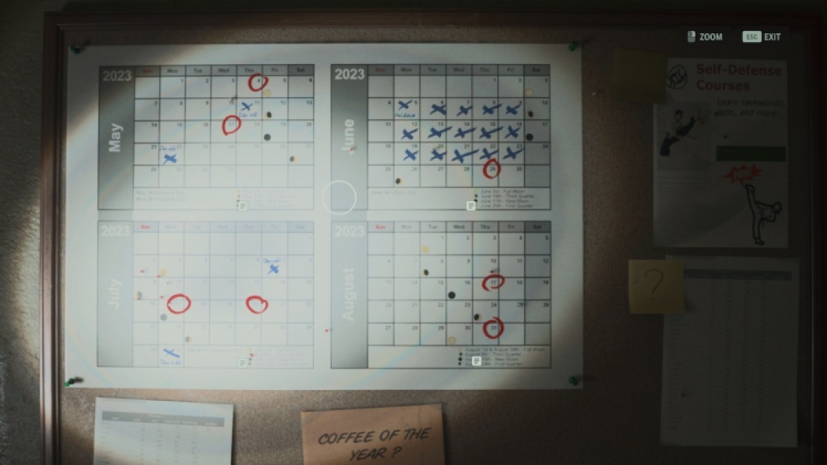 Calendrier des mots de passe de l'ordinateur du centre de bien-être Alan Wake 2