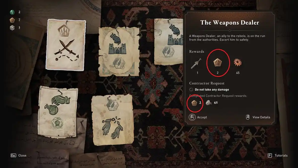 Tableau des contrats Assassins Creed Mirage mis en évidence